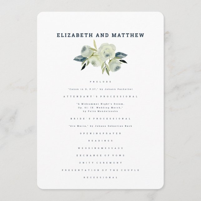 Minimalist Watercolor Floral Wedding Program (Front)