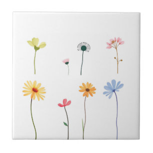 Minimalist Watercolor Flower Silhouettes  Ceramic Tile