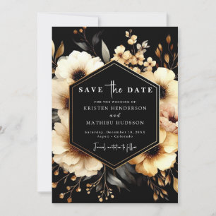 Minimalist Watercolor Gold and Black Wedding Save The Date