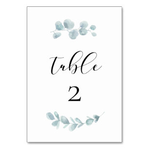 Minimalist watercolor greenery table number