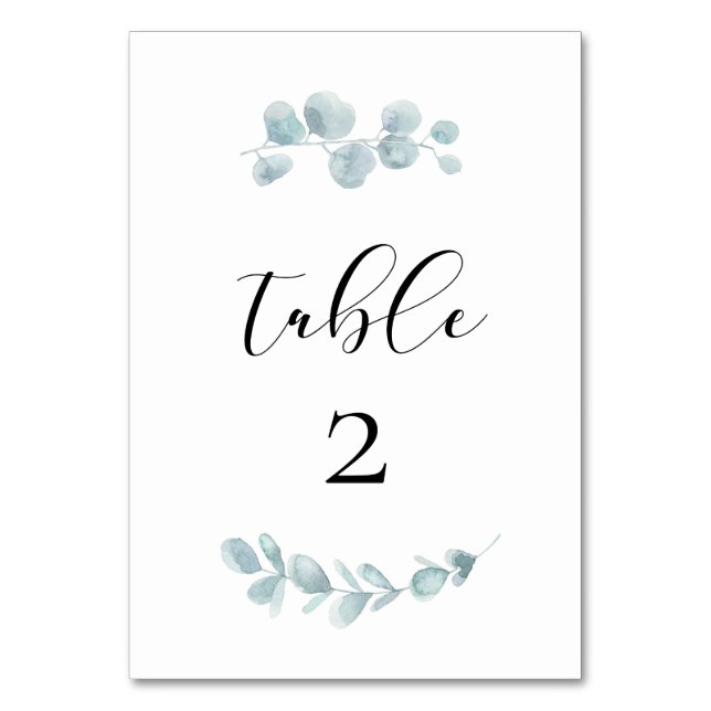 Minimalist watercolor greenery table number (Front)