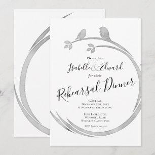 Minimalist  Watercolor Grey Love Birds Rehearsal  Invitation