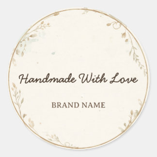 Minimalist Watercolor Handmade with Love Packaging Classic Round Sticker