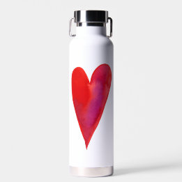 Minimalist watercolor heart water bottle