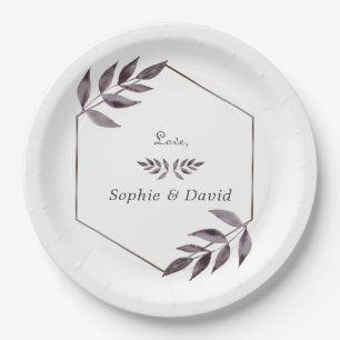 Minimalist Watercolor Ink Foliage Diamond Paper Plate