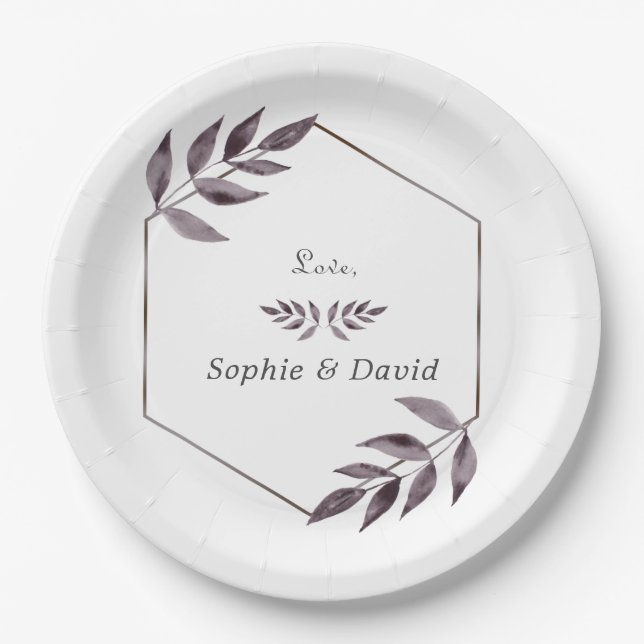 Minimalist Watercolor Ink Foliage Diamond Paper Plate (Front)