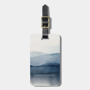 Minimalist Watercolor Luggage Tag w/ leather strap