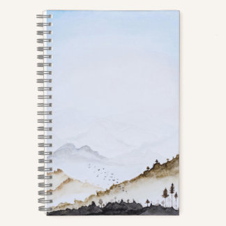 Minimalist Watercolor Misty Mountain Landscape Notebook