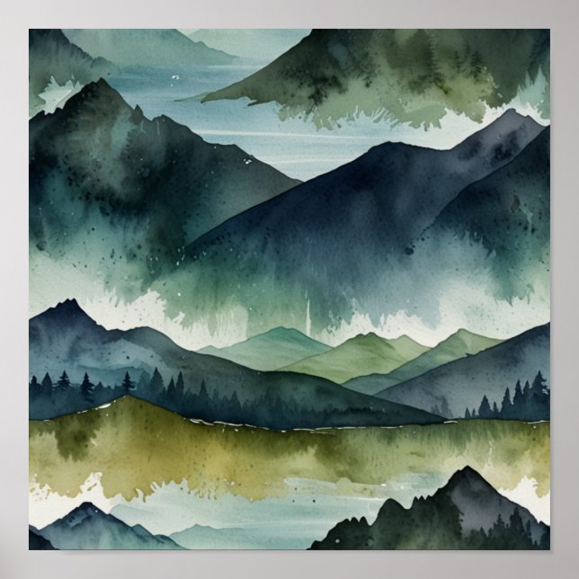 Minimalist Watercolor Mountain Poster (Front)