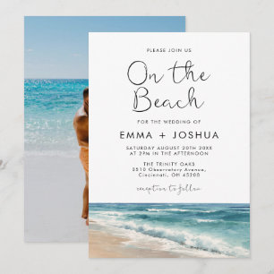 Minimalist Watercolor On The Beach Photo Wedding Invitation