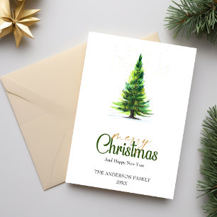 Minimalist Watercolor Pine Tree Christmas Greeting Holiday Card