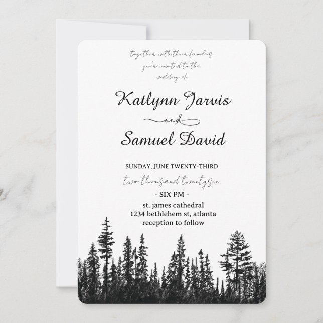 Minimalist Watercolor Pine Tree Mountain Invitation (Front)