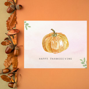 Minimalist Watercolor Pumpkin Thanksgiving Postcard