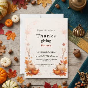 Minimalist Watercolor Pumpkin Thanksgiving Potluck Invitation
