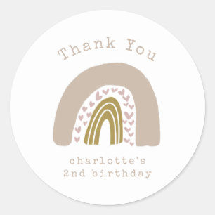 Minimalist Watercolor Rainbow Birthday Thank You Classic Round Sticker