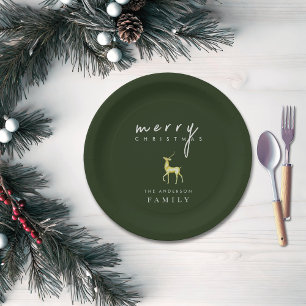 Minimalist Watercolor Reindeer Merry Christmas Paper Plate