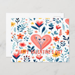 MINIMALIST WATERCOLOR SCANDENAVIAN FLORAL HEARTS  HOLIDAY POSTCARD