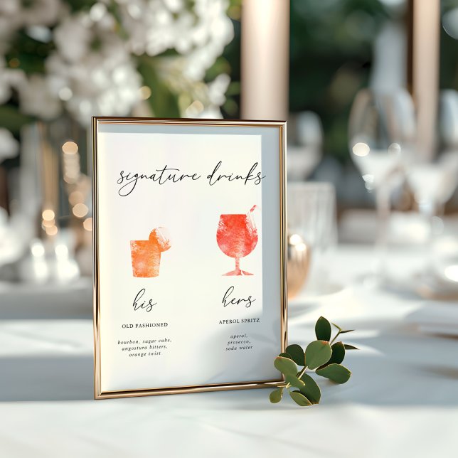 Minimalist Watercolor Signature Drinks Menu (Minimalist Watercolor Signature Drinks Menu)