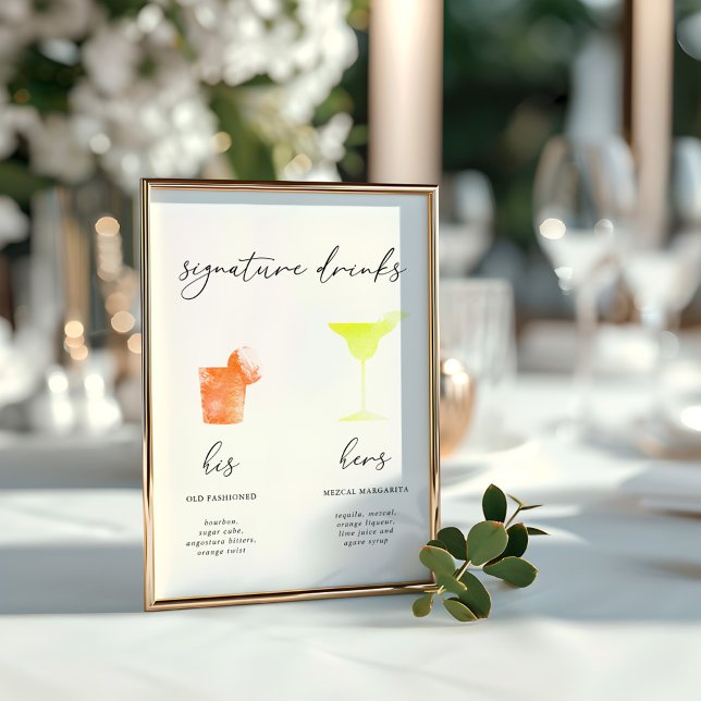 Minimalist Watercolor Signature Drinks Menu (Minimalist Watercolor Signature Drinks Menu)