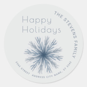 Minimalist watercolor snowflake Happy Holidays Classic Round Sticker