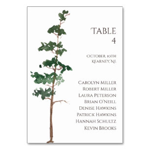 Minimalist Watercolor Spruce Wedding Table Number