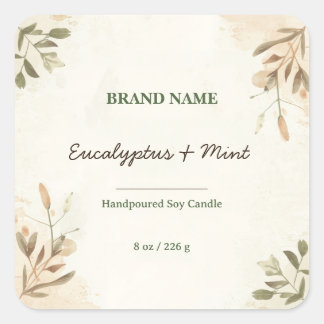 Minimalist Watercolor Square Candle Label Sticker
