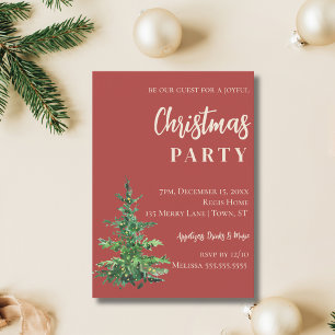 Minimalist Watercolor Tree Christmas Party Invitation