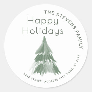 Minimalist watercolor tree Happy Holidays  Classic Round Sticker