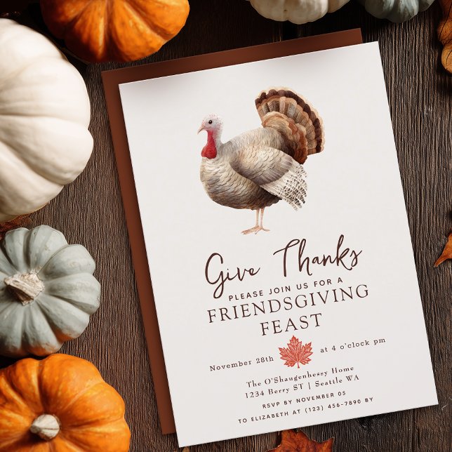 Minimalist Watercolor Turkey Thanksgiving Invitation (Creator Uploaded)