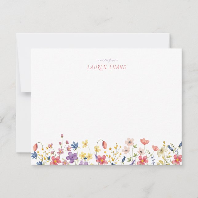 Minimalist Watercolor Wildflower Kids Stationery Card (Front)