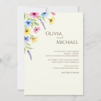 Minimalist Watercolor Wildflower Wedding Invitatio