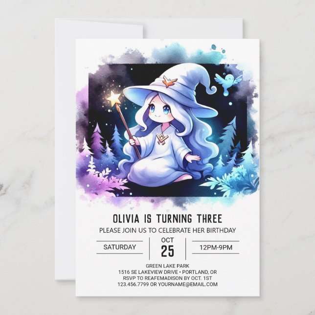 Minimalist Watercolor Wizard Birthday Invitation (Front)