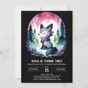 Minimalist Watercolor Wolf Birthday Invitation