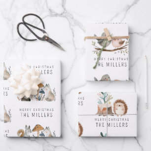Minimalist Watercolor Woodland Animals Wrapping Paper Sheet