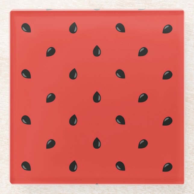 Minimalist Watermelon Seed Pattern Glass Coaster (Front)