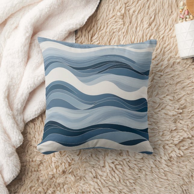 Minimalist wave patterns in a serene blue palette cushion (Blanket)
