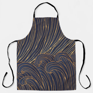 Minimalist waves, mountain line art. apron