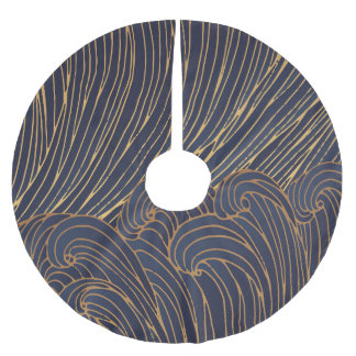 Minimalist waves, mountain line art. brushed polyester tree skirt