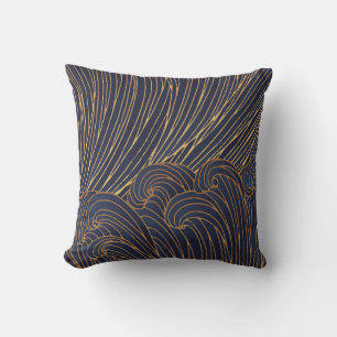 Minimalist waves, mountain line art. cushion