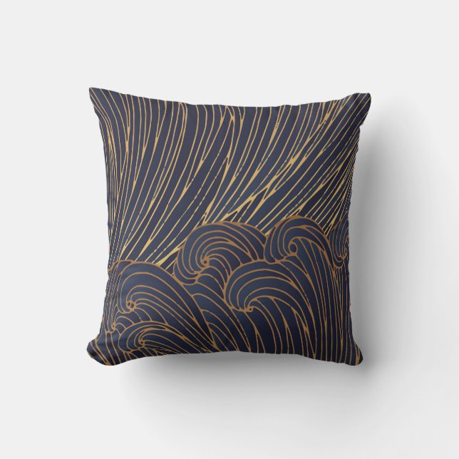 Minimalist waves, mountain line art. cushion (Front)