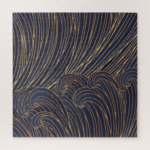 Minimalist waves, mountain line art. jigsaw puzzle