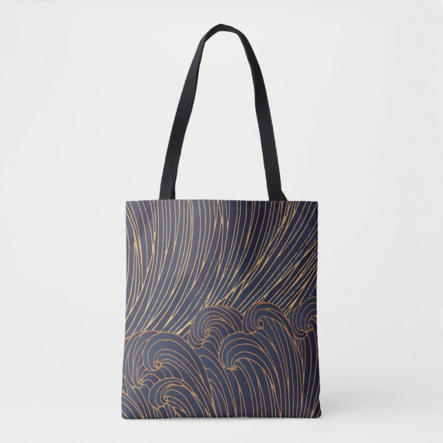 Minimalist waves, mountain line art. tote bag (Front)