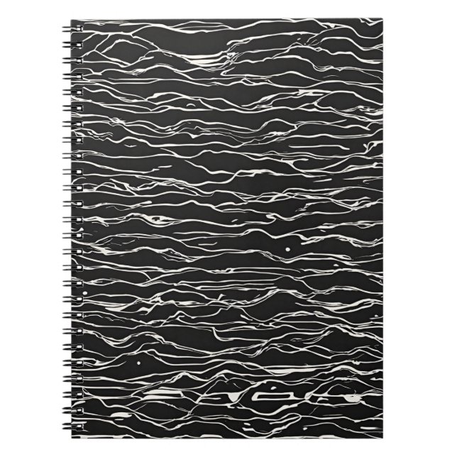 Minimalist Waves Notebook – Black and White Elegan (Front)