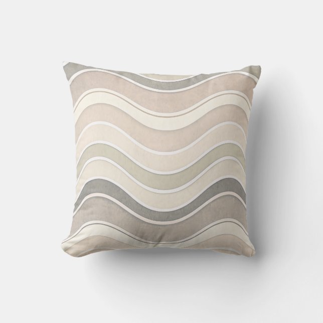 Minimalist Wavy Beige Throw Modern Abstract Cushion (Front)