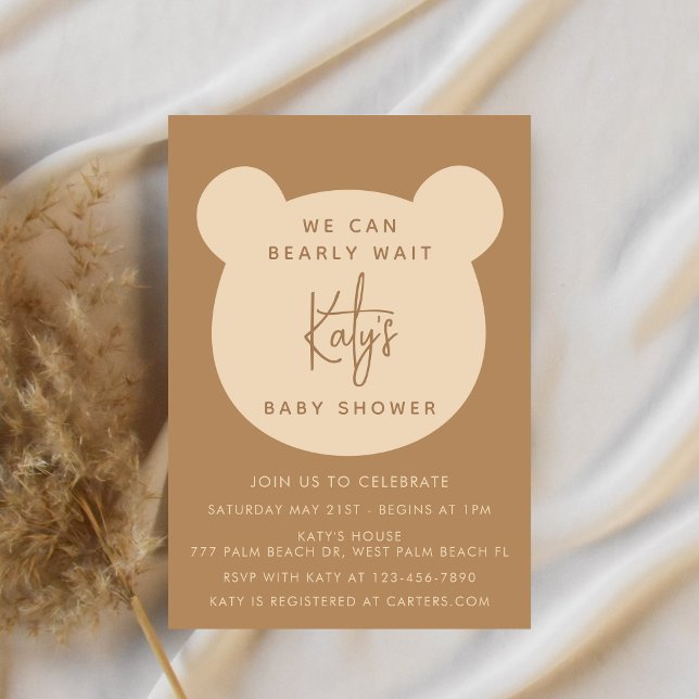 Minimalist We Can Bearly Wait Baby Shower  Invitation (Creator Uploaded)