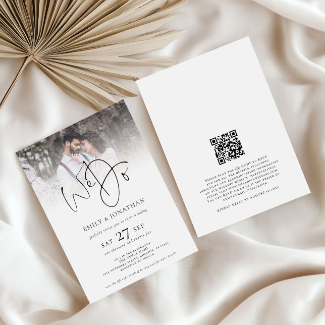 Minimalist We Do QR Code Photo Wedding Invitation (front and back view)