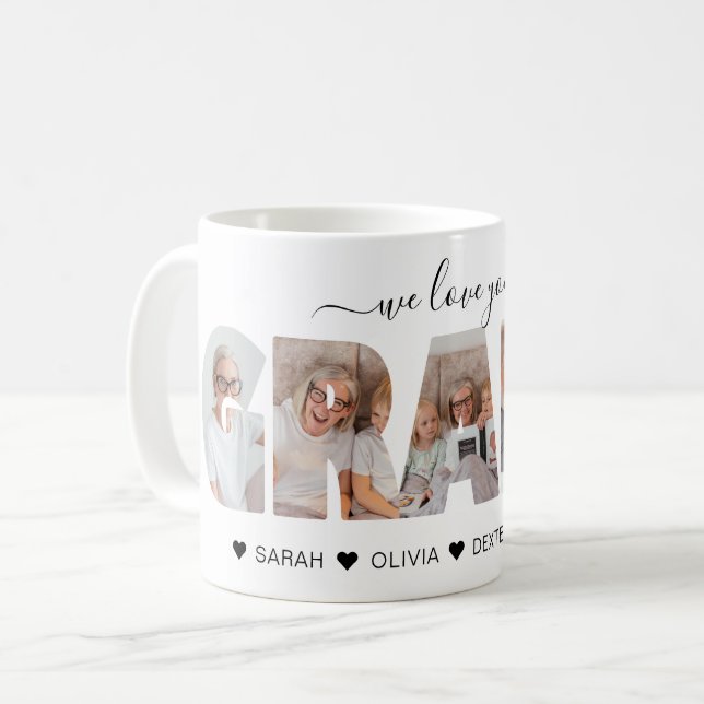 Minimalist We Love You GRAMS Photo Collage Coffee Mug (Front Left)