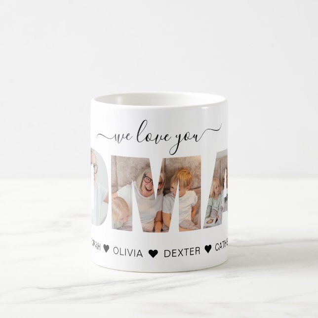 Minimalist We Love You Grandma OMA Photo Collage Coffee Mug (Center)