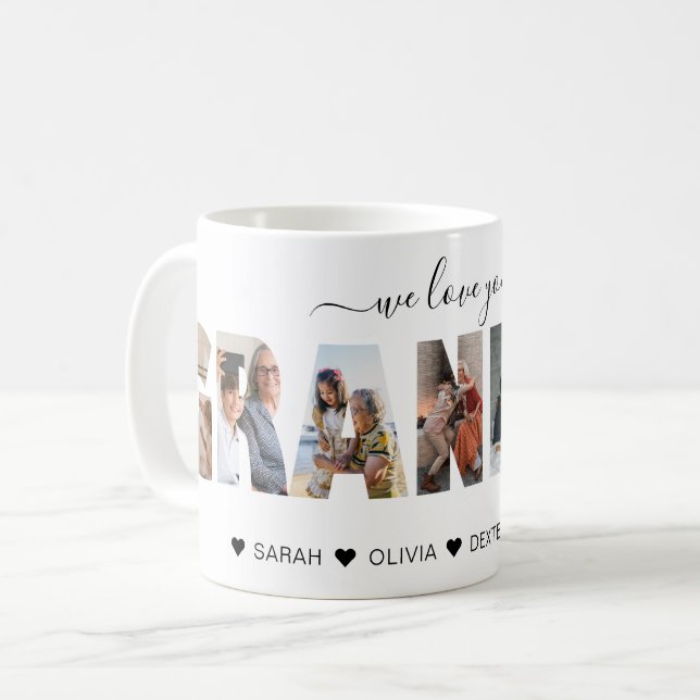 Minimalist We Love You Grandma Photo Collage Coffee Mug (Front Left)