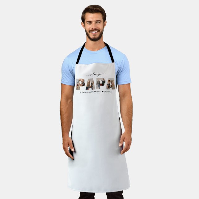 Minimalist We Love You PAPA Photo Collage Apron (Worn)